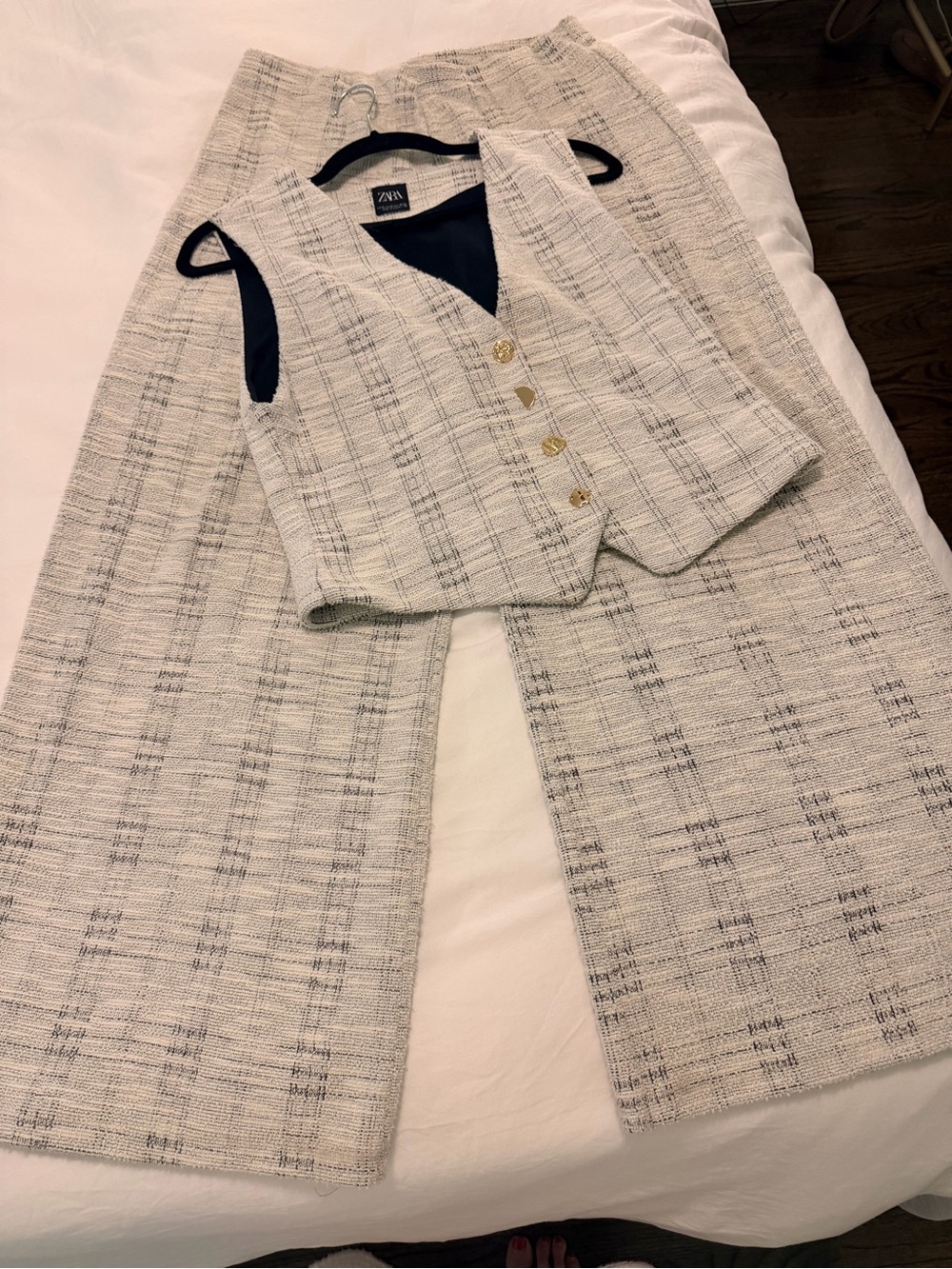 ZARA Cream Tweed Vest and Pants Set